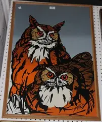 Christopher Snook, Owls, colour screenprint
