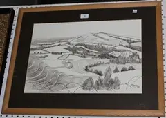 M. Bridge, Downs at Amberley, pencil drawing