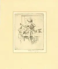 The Sampler by Eileen Soper, monochrome etching, sold Jan 2014