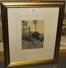 R. Goff, Egyptian Scene with Figures approaching an Excavation, 1897, watercolour