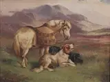R. Cleminson, Two Dogs and a Pony within a Landscape, oil on canvas