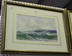 R. Hamilton Chapman, Downland Landscape with Figure working in a Field, 1905, watercolour