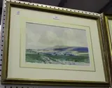 R. Hamilton Chapman, Downland Landscape with Figure working in a Field, 1905, watercolour
