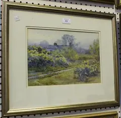 E. Nisbet, View of a Country Cottage through Gorse, 1911, watercolour