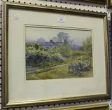 E. Nisbet, View of a Country Cottage through Gorse, 1911, watercolour