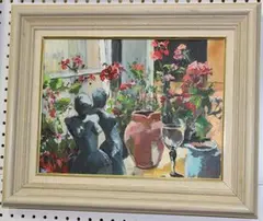 Chris Insoll, Max's Sculpture with Roses and Geraniums, oil on canvas