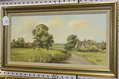 Phyllis Morgans, Cattle near a Village Road, oil on canvas