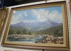 View of Table Mountain, South Africa by Wendy Mills, oil on board, sold Dec 2013