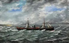 J. Urn, Study of the Steamship 'Vivienne' in Profile in Coastal Waters, 1889, oil on canvas