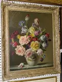 Wilf Walker, Still Life Study of Tulips, Roses and other Flowers in a Porcelain Vase, oil on canvas