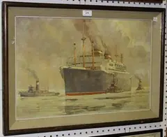 C. Verwée, View of a Ferry and Tugs, oil on board