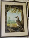 David Barber, Study of a Barn Owl with Sussex Countryside beyond, watercolour