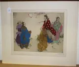 Elyse Ashe Lord, Japanese Women in a Garden, hand-coloured etching