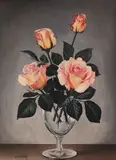 James Noble, Still Life Study of Pink Roses in a Glass, oil on canvas