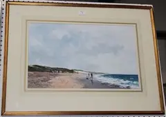 Roy Perry, Coastal View with Two Fishermen on the Shore, acrylic on board