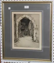 View of a Courtyard through an Archway by E.M. Synge, etching, sold Nov 2013