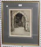 E.M. Synge, View of a Courtyard through an Archway, etching
