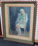 K. Roberts, Full Length Portrait of a Young Woman seated in a Chair, oil on board
