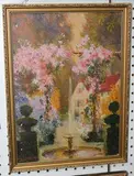 Guy Lipscombe, View of a Garden, Fountain and House, oil on canvas-board