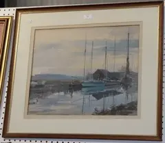 J. Chambury, Evening, Heybridge Barn, watercolour