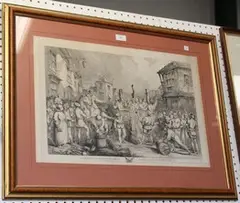 Fred Colvin, The Burning of Richard Woodman and nine other Protestant Martyrs Before the Star Inn, Lewes, Sussex, monochrome engraving