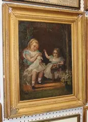 Julia Bracewell Folkard, Winifred and Marion Sedgwick' (Two Girls having a Tea Party), oil on canvas