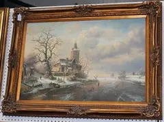 E. Hamilton, Figures on a Frozen River, oil on canvas