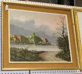 Z. Allevi, View of a Continental Town on the Bank of a Lake, oil on canvas