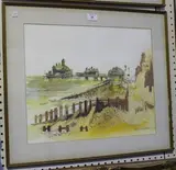 Nina Canill, Views of the West Pier, Brighton, 1978, a pair of watercolours with ink