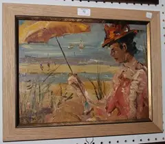 Jean Maret Veerman, Lady with Umbrella, oil on canvas
