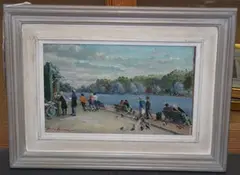 Figures on a Riverside by Hermione Hammond, oil on board, sold Nov 2013