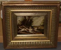 R. Bona, Two Hounds running in a Landscape, oil on canvas laid on board