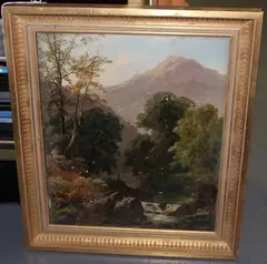 Thomas Stanley Barber, Landscape with River, a Mountain, possibly Snowdon, beyond, oil on canvas