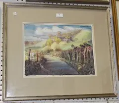 Neil Meacher, April Farm, watercolour and ink