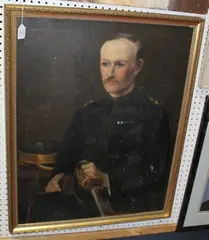 Freda Molony, Half Length Portrait of an Officer holding a Sword, oil on canvas laid on board