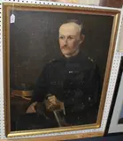 Freda Molony, Half Length Portrait of an Officer holding a Sword, oil on canvas laid on board