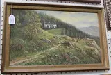 M.C. Hider, Highland Landscape with Cattle on a Path, a Cottage beyond, 1939, oil on canvas