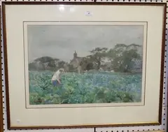 Max Ludby, Among the Cabbages, 1900, watercolour with gouache over pencil