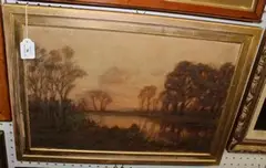 R.J. Askew, River Landscape at Sunset, oil on canvas