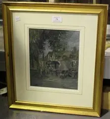 Alfred Palmer, View of a Gypsy Caravan in a High Street, ink and pastel