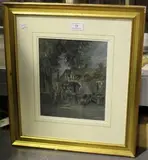 Alfred Palmer, View of a Gypsy Caravan in a High Street, ink and pastel