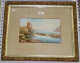 E. Browke, Continental Coastal View, watercolour and gouache
