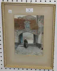 Frank Sherwin, Figure walking through an Archway, watercolour