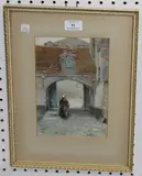 Frank Sherwin, Figure walking through an Archway, watercolour