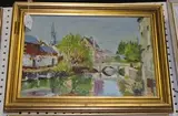 Faith Sheppard, View of a River and Bridge, possibly the Wensum in Norwich, oil on board