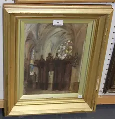Alex Raworth, The Sacristy at Caudebec in Caen, Normandy, oil on canvas-board