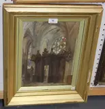 Alex Raworth, The Sacristy at Caudebec in Caen, Normandy, oil on canvas-board