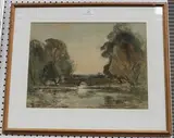 Edwin Harris, View of a River and Bridge, watercolour