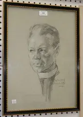 Stephen Ward, Portrait of a Man in a Clerical Collar, charcoal