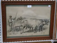 G. Mercier, Plough Team in a Landscape, 1892, pencil and charcoal